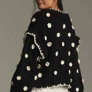 NWT Farm Rio Black Sweater with White Floral Accents cardigan